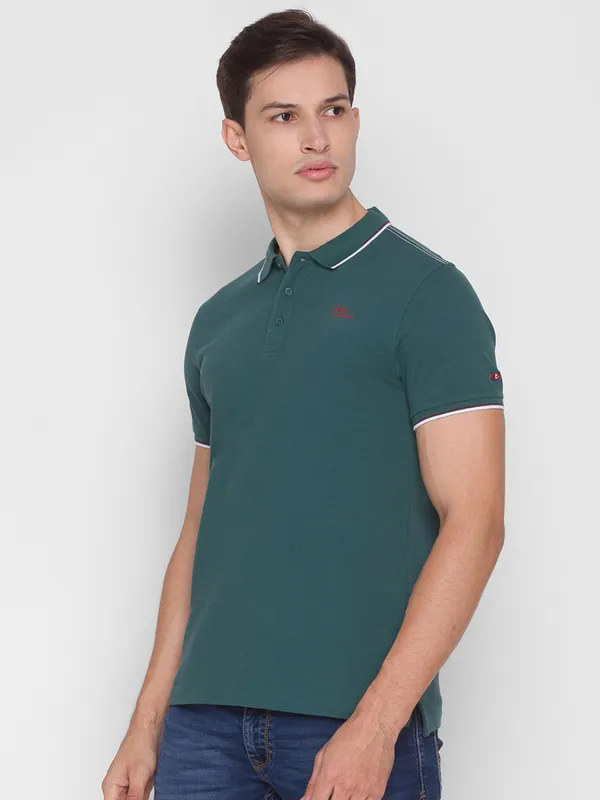 Being Human Regular Fit Men Polo Neck T-Shirts-Bottle Green